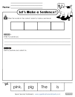 Build a Sentence: Pig Sentences Basic Worksheet