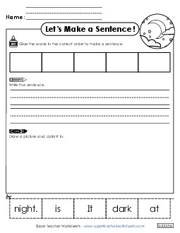 Build a Sentence: Dark Sentences Basic Worksheet