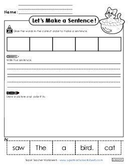 Build a Sentence: Black Cat Sentences Basic Worksheet