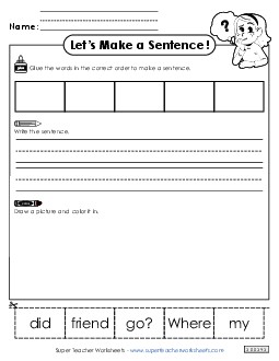 Build a Sentence: Friend Sentences Basic Worksheet