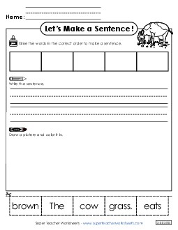 Build a Sentence: Brown Cow Sentences Basic Worksheet