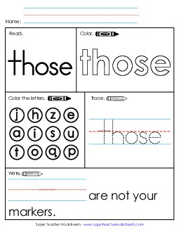 Worksheet 1: Those Sight Words Individual Worksheet