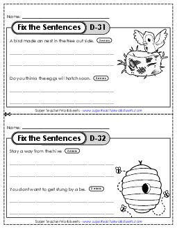 Fix the Sentences D-31 through D-35 Worksheet