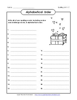 ABC Order: Write List (E-17) Spelling E Worksheet