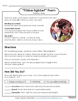 Read Aloud Practice: Flibbertigibbet Poem Worksheet