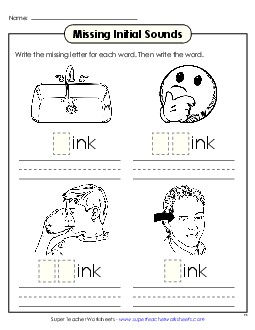 Missing Initial Sounds (-ink) Word Families Worksheet