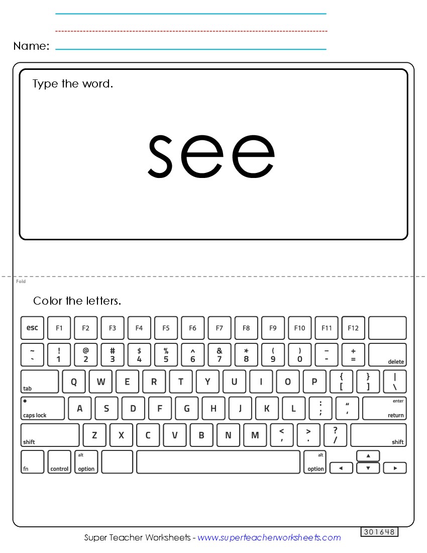 Type the Word: See Sight Words Individual Worksheet