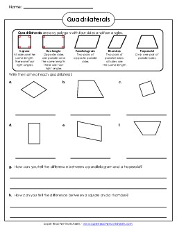 Quadrilaterals Free 2nd Grade Math Worksheet