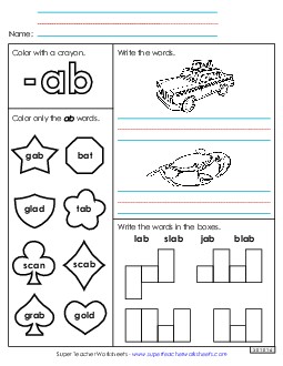 Worksheet 1 (-ab Words) Free Word Families Worksheet