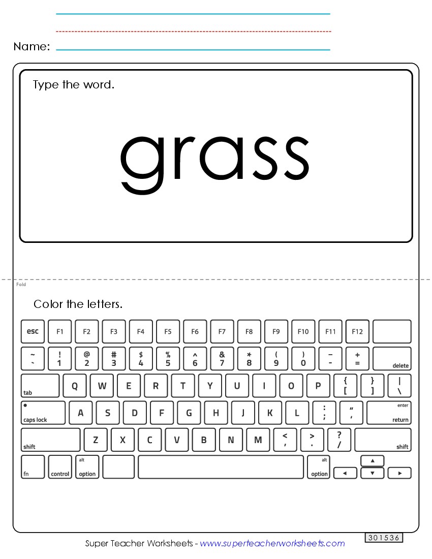 Type the Word: Grass Sight Words Individual Worksheet