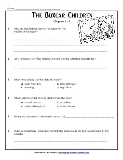 Questions for Chapters 1-3 Free Book The Boxcar Children Worksheet