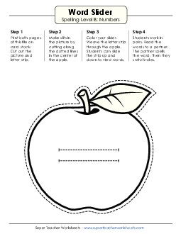 Word Slider (B-Number Words) Spelling B Worksheet