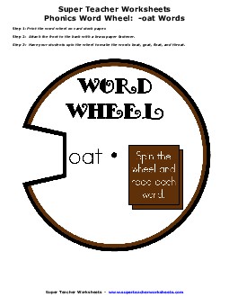 Word Wheel: -oa Words Phonics Worksheet