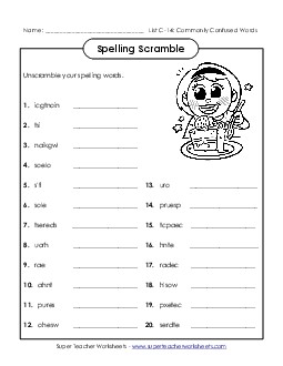 Unscramble (C-14) Spelling C Worksheet