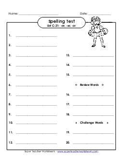 Spelling Test (C-21) Spelling C Worksheet