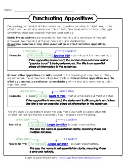 New Punctuating Appositives (Anchor Chart) Worksheet