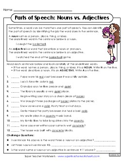 Noun or Adjective? Free 3rd Grade 3rd Grade ELA Worksheet