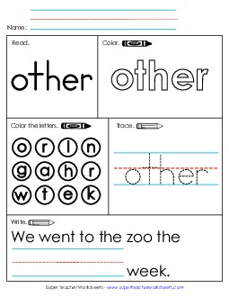 Worksheet 1: Other Sight Words Individual Worksheet