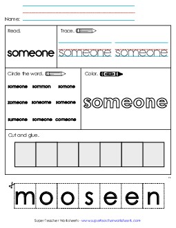 Worksheet 2: Someone Free Sight Words Individual Worksheet