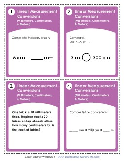 Converting Metric Linear Measurements (mm, cm, m) Worksheet