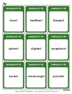 Flashcards (F-24)  Spelling F Worksheet