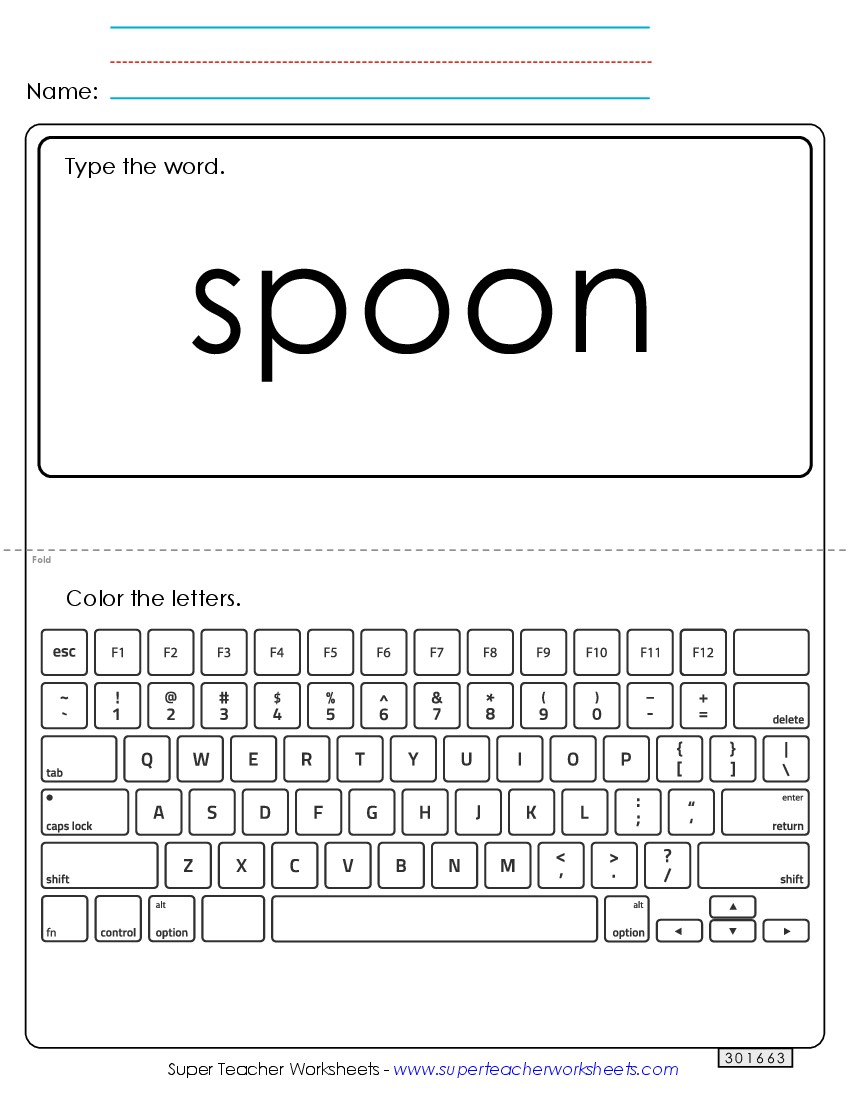 Type the Word: Spoon Sight Words Individual Worksheet