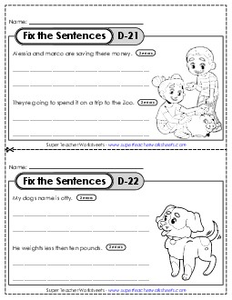 Fix the Sentences D-21 through D-25 Worksheet