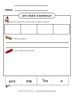 Build a Sentence: Pink Pig Sentences Basic Worksheet