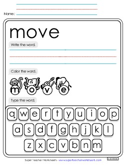 Write, Color, Type: Move Sight Words Individual Worksheet