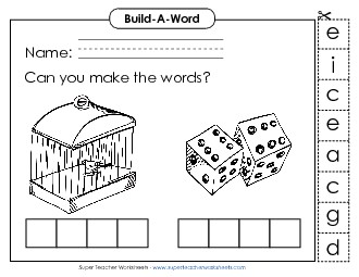 Build-a-Word: Cage and Dice Phonics Silent E Worksheet