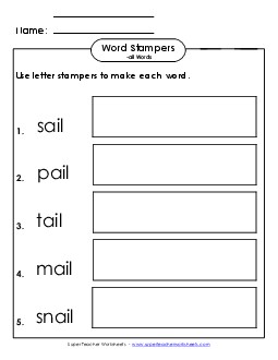 Letter Stampers (-ail) Word Families Worksheet