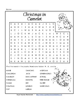 Word Search  Book Christmas In Camelot Worksheet