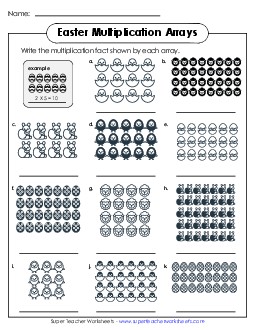 Easter Multiplication Arrays: Basic Facts Worksheet