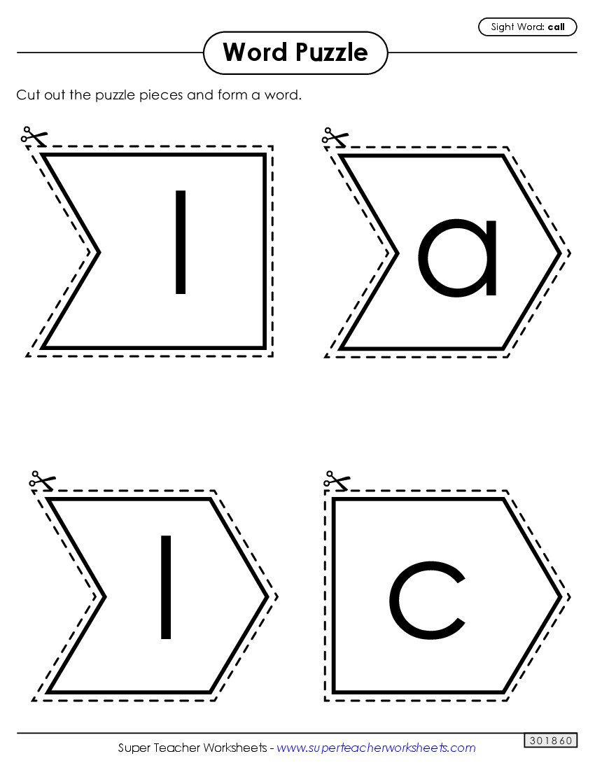 Word Puzzle: Call Sight Words Individual Worksheet