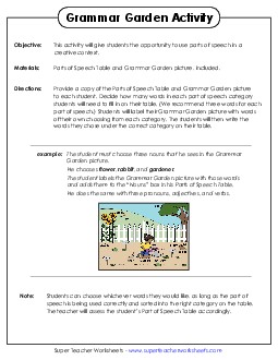 Grammar Garden Activity 1st Grade ELA Worksheet