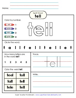 Worksheet 4: Tell Sight Words Individual Worksheet