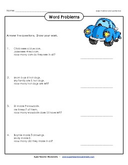 Word Problems: Single-Digit Mixed Addition Subtraction Worksheet