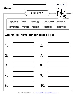 ABC Order: Write List (B-24) Spelling B Worksheet