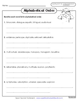 Alphabetical Order Worksheet (F-30) Spelling F Worksheet