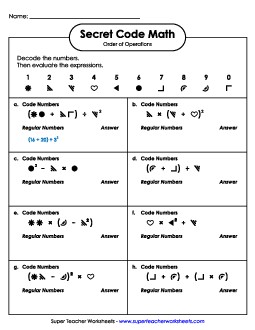 Secret Code Math: Order of Ops (Parentheses & Exponents) Order Of Operations Worksheet