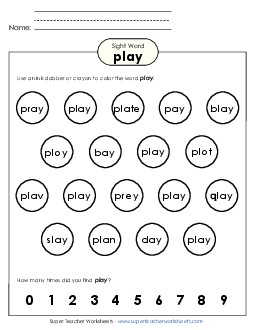 Dab or Color: Play Sight Words Individual Worksheet