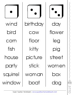 Dolch Fluency Dice Game: Nouns #2 Worksheet