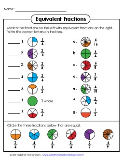 Equivalent Fraction Matching Fractions Worksheet