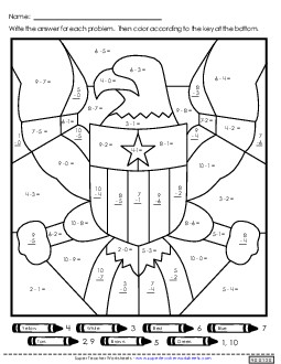 Bald Eagle Mystery Picture (Subtraction) Worksheet