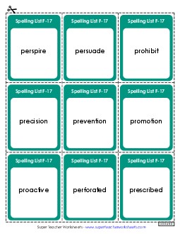 Flashcards (F-17)  Spelling F Worksheet