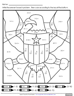 Bald Eagle Mystery Picture (Multiplication) Worksheet