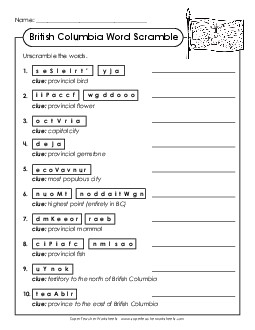 Word Scramble Canada Worksheet