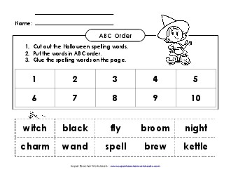 ABC Order: Cut and Glue (B-Halloween)  Free Spelling B Worksheet