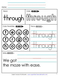 Worksheet 1: Through Sight Words Individual Worksheet