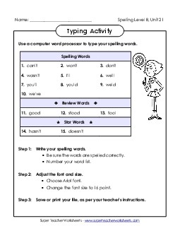 Typing Activity (B-21) Spelling B Worksheet